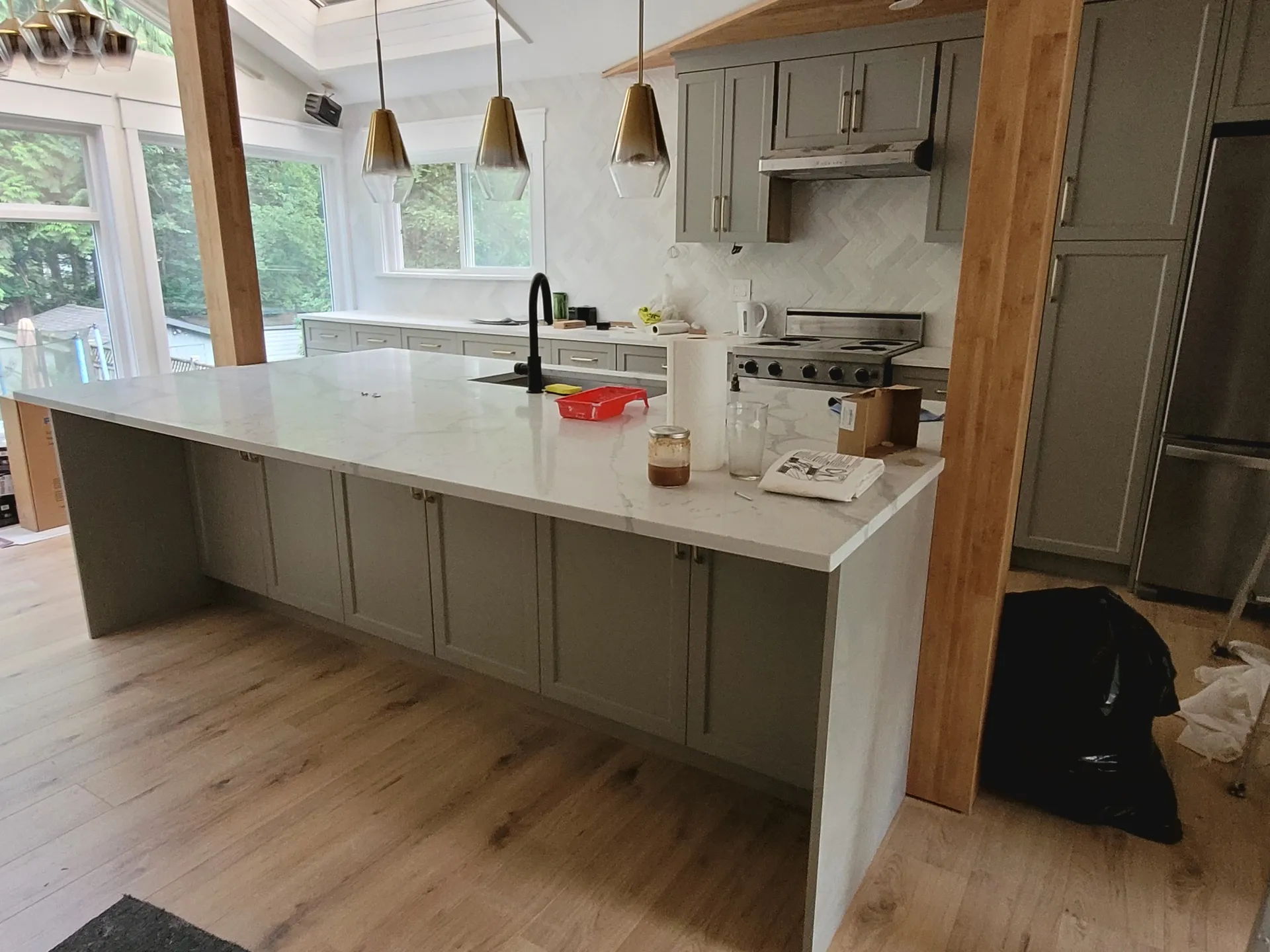 Kitchen with cabinets and countertops after renovation